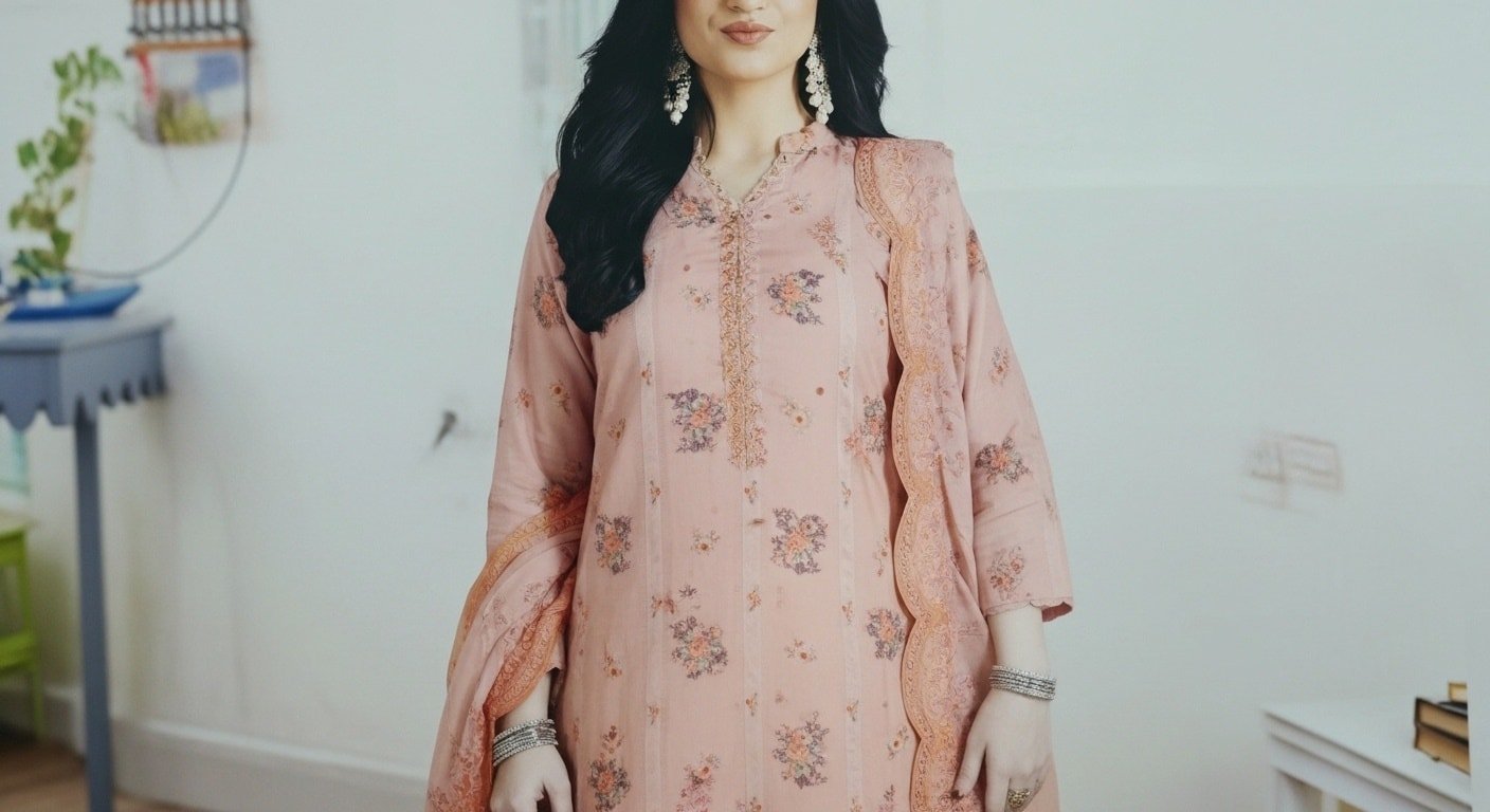 Elegant soft half silk-inspired Pakistani dress-11116