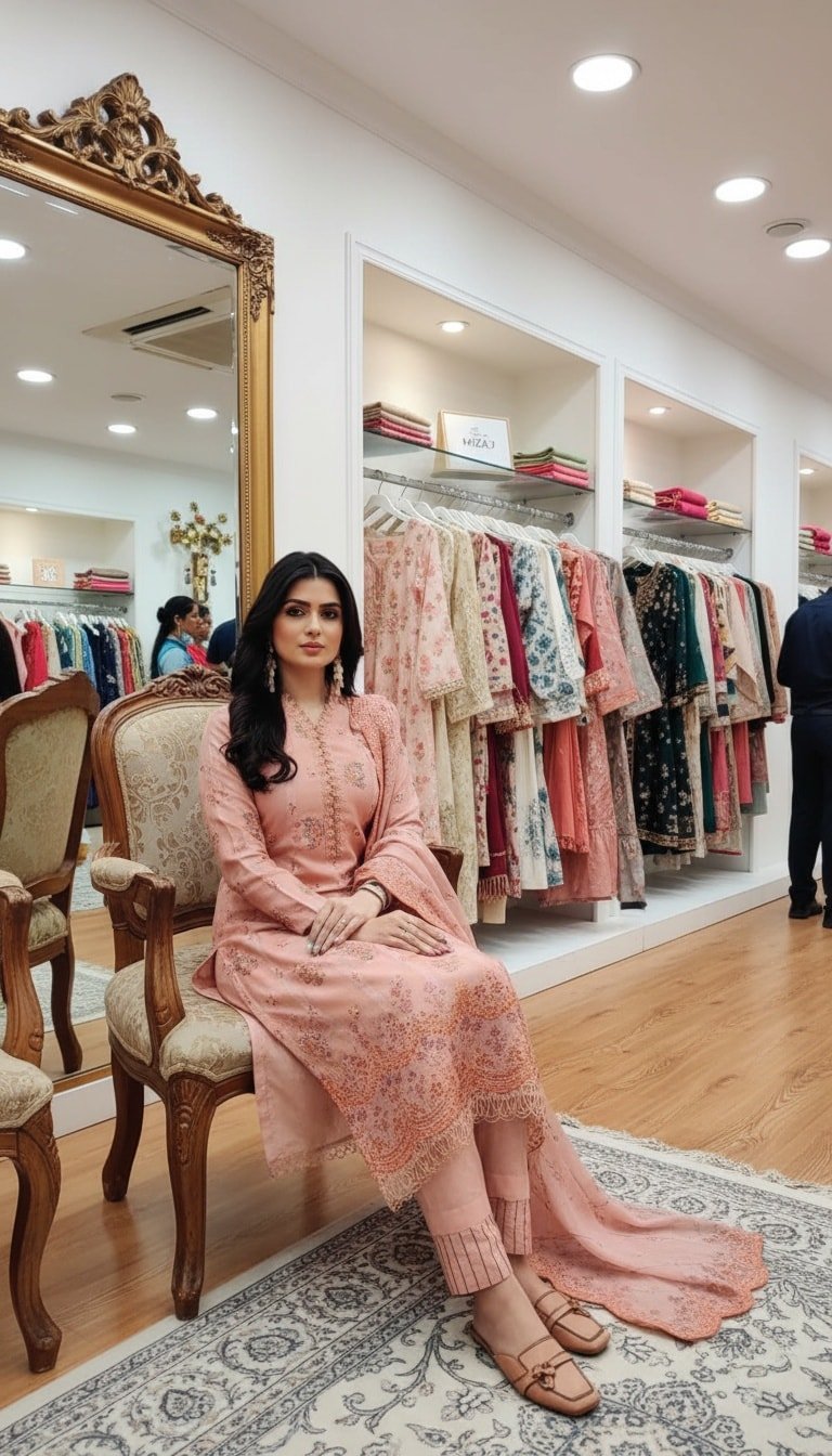 Elegant soft half silk-inspired Pakistani dress-11116