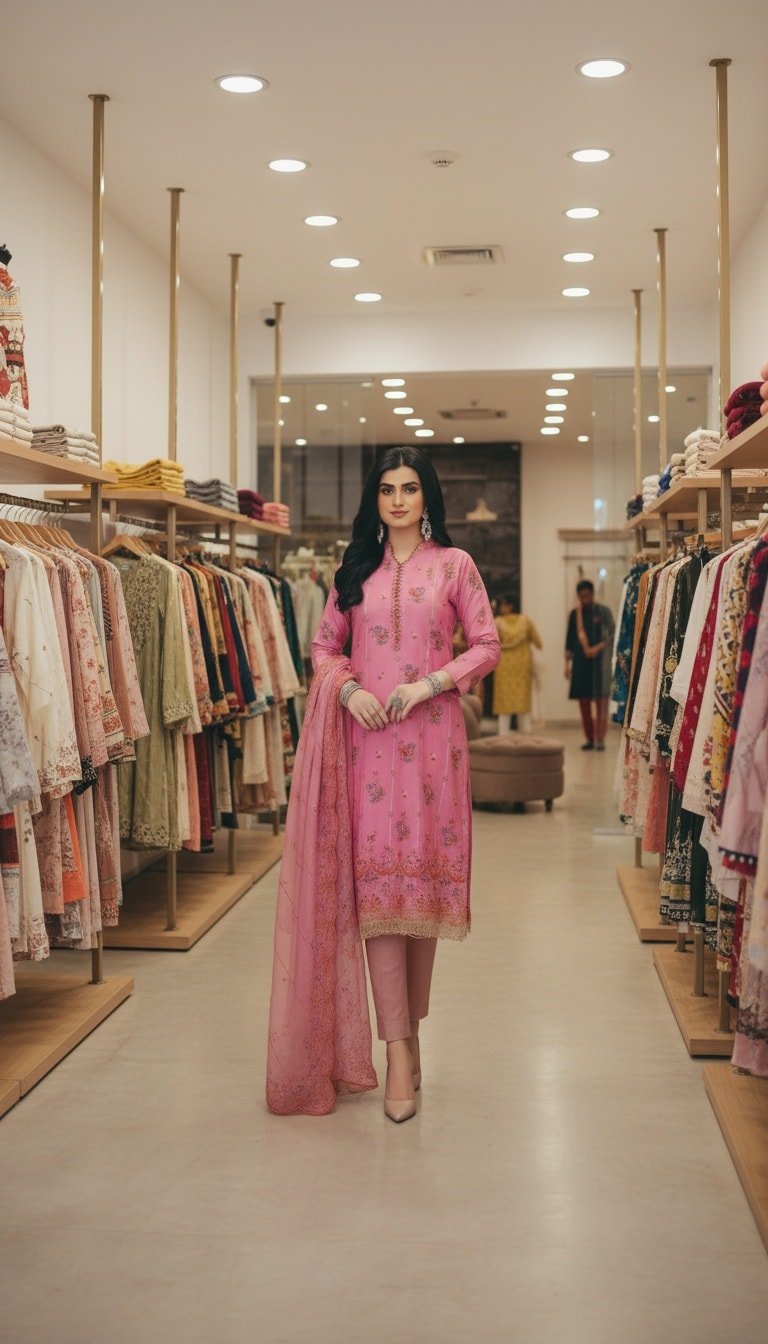 Elegant soft half silk-inspired Pakistani dress-11116