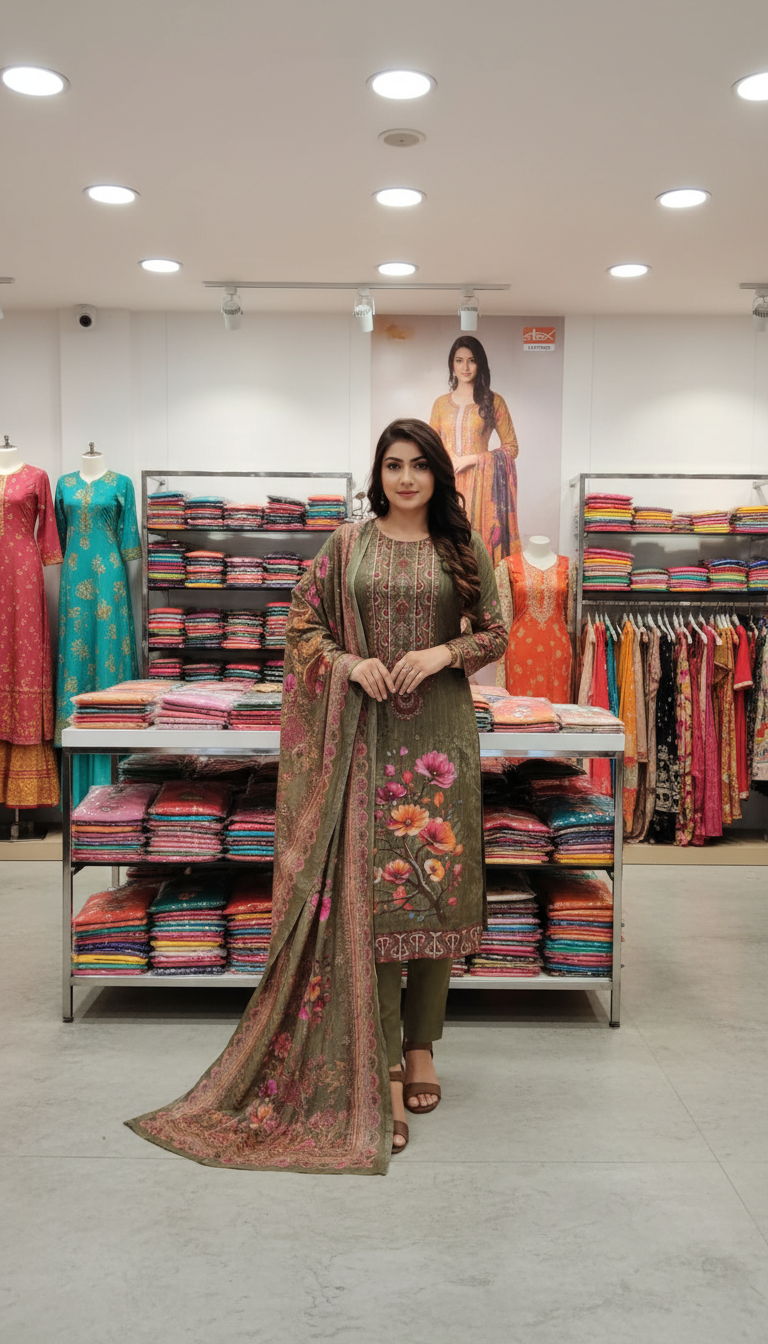 Elegant Embroidery Cotton Three piece 918