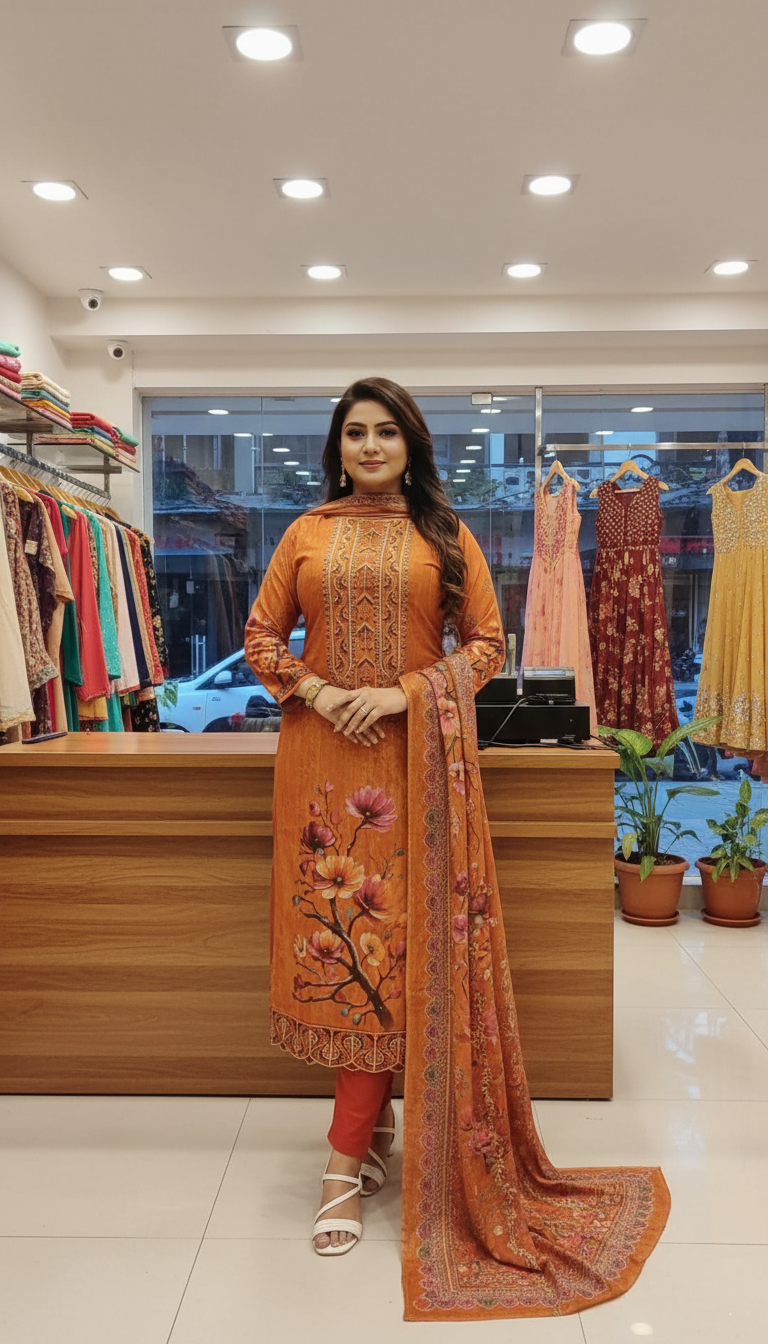 Elegant Embroidery Cotton Three piece 918