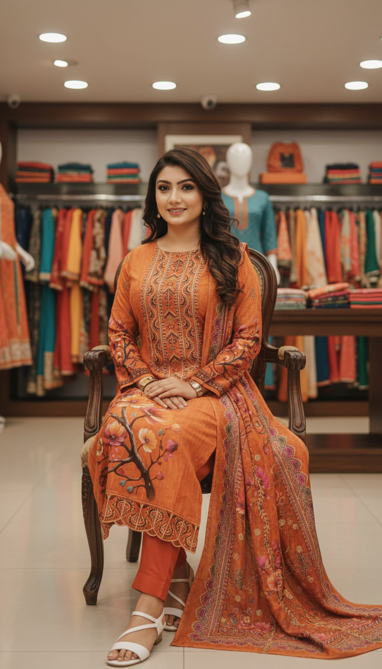 Elegant Embroidery Cotton Three piece 918